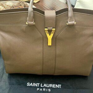 YSL Cabas Chyc Brown Elephant Leather Satchel Shopper Handbag